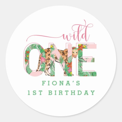 Preppy Leopard Wild One Birthday Party Favor Classic Round Sticker