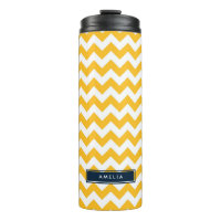 Preppy Light Orange and White Chevron Monogram Thermal Tumbler