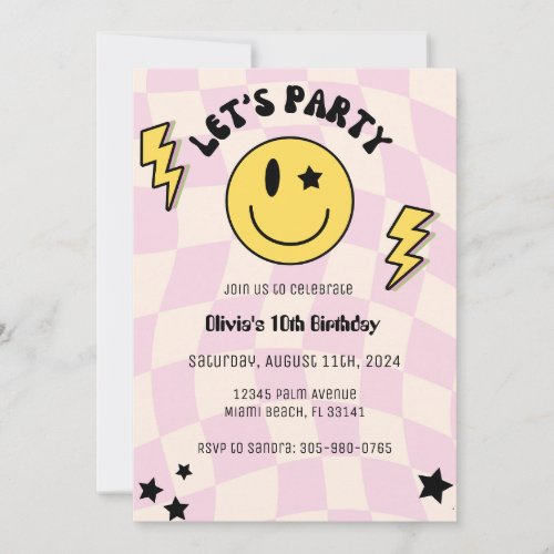 Preppy Light Pink Y2K Smile Birthday Invitation