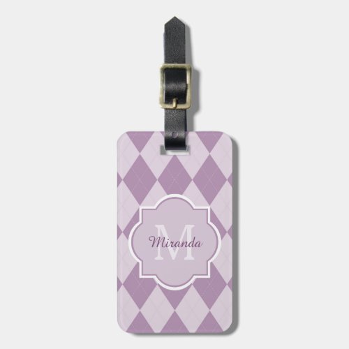 Preppy Light Purple Argyle Girly Monogram and Name Luggage Tag