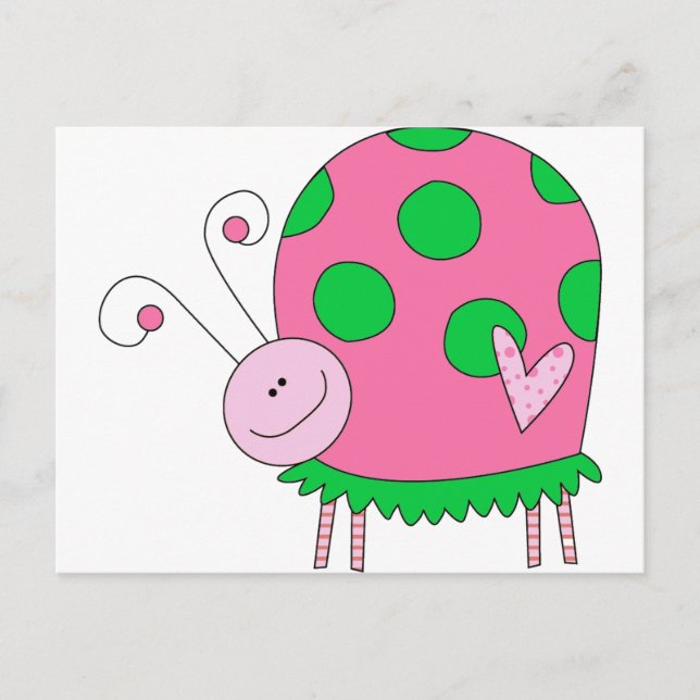 Preppy Lil Pink and Green Ladybug Postcard (Front)