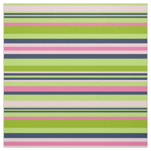 Preppy Lime Green Pink and Navy Stripe Fabric