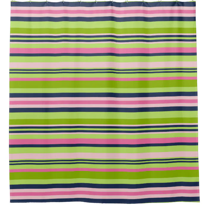 Preppy Lime Green Pink And Navy Stripe, Pink And Green Striped Shower Curtain