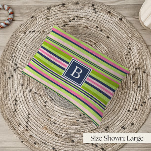 Preppy Lime, Pink and Navy Stripe Monogram Pet Bed