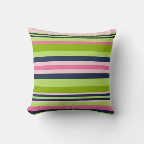 Preppy Lime Pink and Navy Stripe Throw Pillow