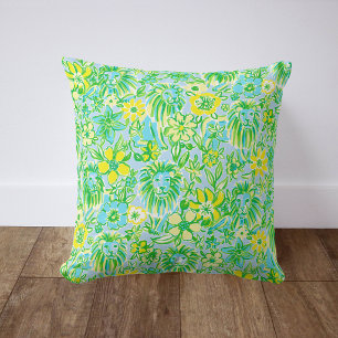Preppy Lion Floral / Tropical Home Throw Pillow