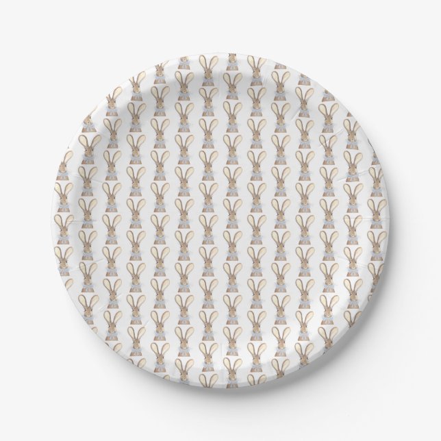 Preppy Little Blue Bow Baby Shower Boy Rabbit  Paper Plates (Front)