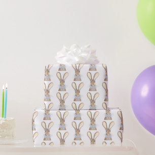 Preppy Little Blue Bow Baby Shower Boy Rabbit Wrapping Paper