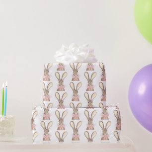 Preppy Little Pink Bow Baby Girl Rabbit Coquette Wrapping Paper