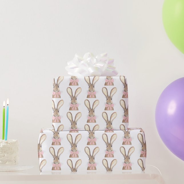 Preppy Little Pink Bow Baby Girl Rabbit Coquette  Wrapping Paper (Party Gifts)