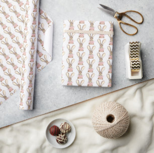 Preppy Little Pink Bow Baby Shower Girl Rabbit  Wrapping Paper