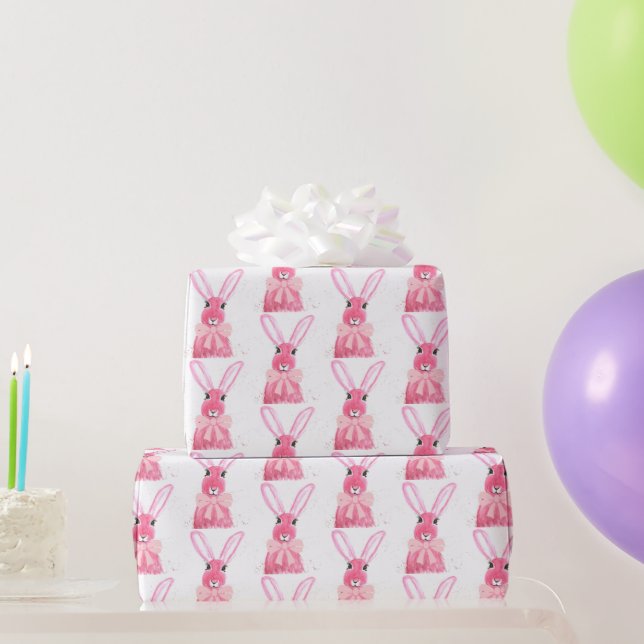Preppy Little Pink Bow Baby Shower Girl Rabbit  Wrapping Paper (Party Gifts)