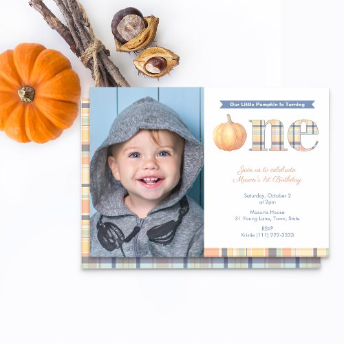 Preppy Little Pumpkin 1st Birthday Party Invitation