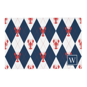 Preppy Lobster Argyle - Red & Navy Monogram Placemat