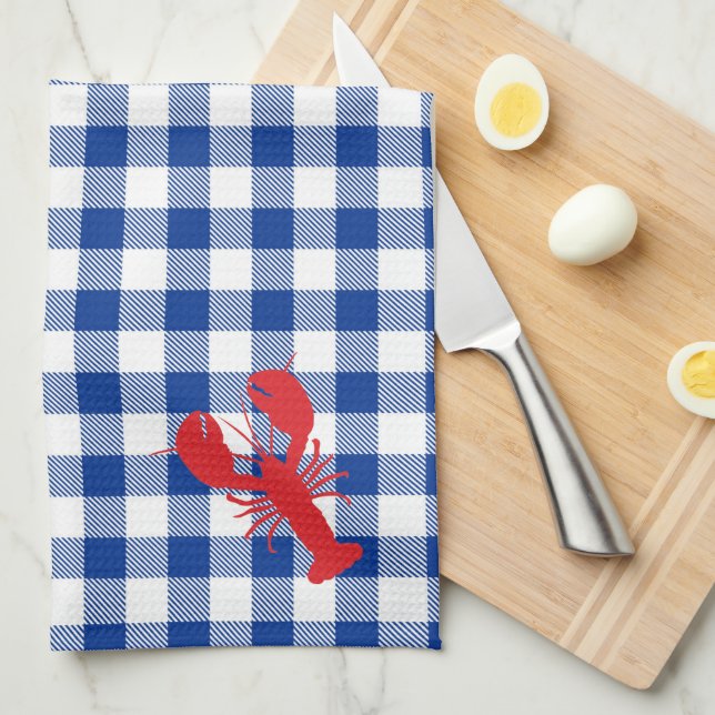 Preppy Lobster Bake Buffalo Plaid Grill Cook Kitchen Towel (Quarter Fold)