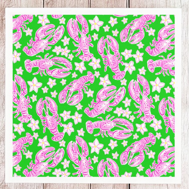 Preppy Lobster Flower Pink Green Pattern  Napkins (Creator Uploaded)
