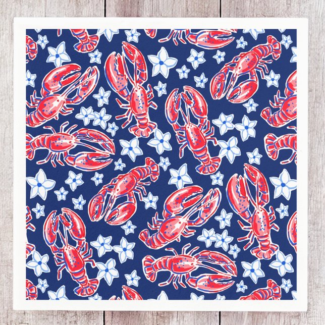 Preppy Lobster Flower Red Navy Pattern  Napkins (Creator Uploaded)