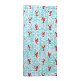 Preppy Lobster Greek Key - Red & Turquoise Cloth Napkin