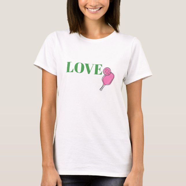 Preppy Love Pink Pickleball Paddle Ball T-Shirt (Front)