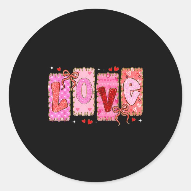 Preppy Love Valentine Nk Coquette Bow Girl Women K Classic Round Sticker (Front)