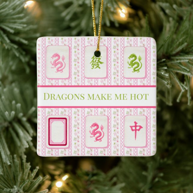 Preppy Mahjong Dragons Make Me Hot Funny Ceramic Ornament (Tree)