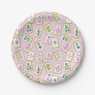 Preppy Mahjong Tiles on Pastel Pink Paper Plates