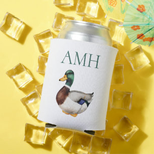 Preppy Mallard Duck Monogram Can Cooler