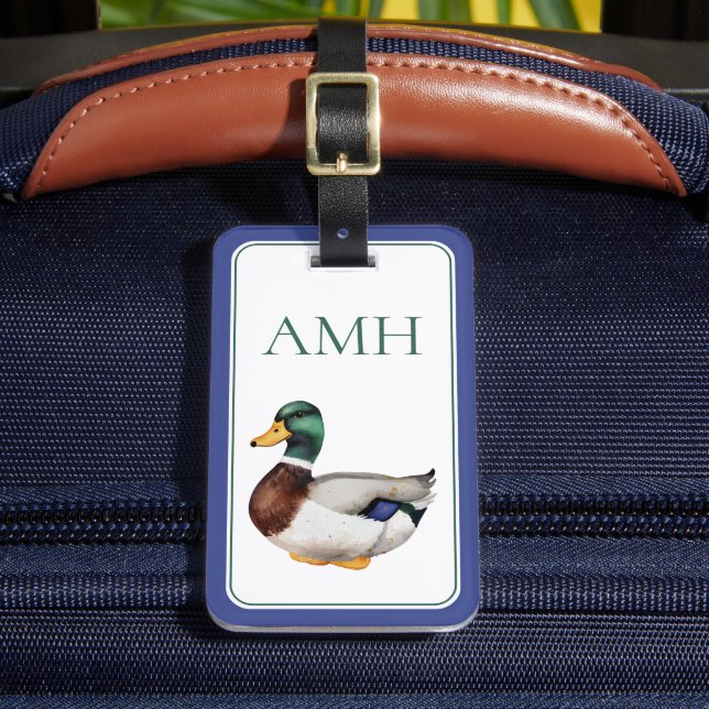 Preppy Mallard Duck Monogram Luggage Tag (Front Insitu 2)