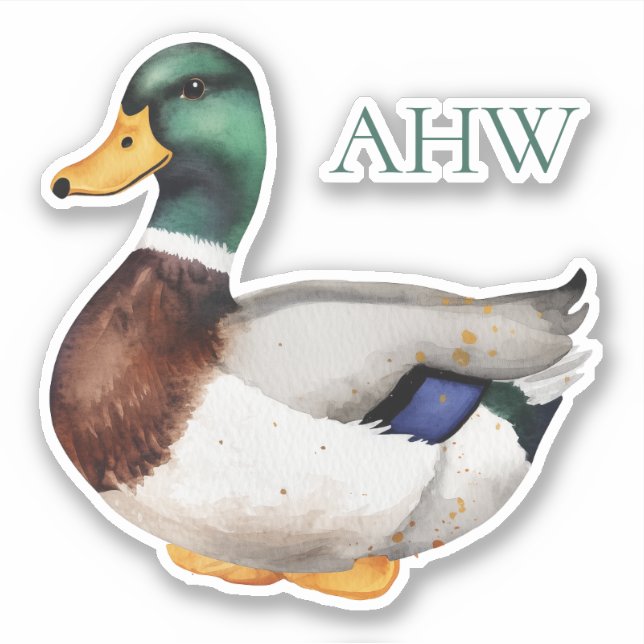 Preppy Mallard Duck Monogram Sticker (Front)