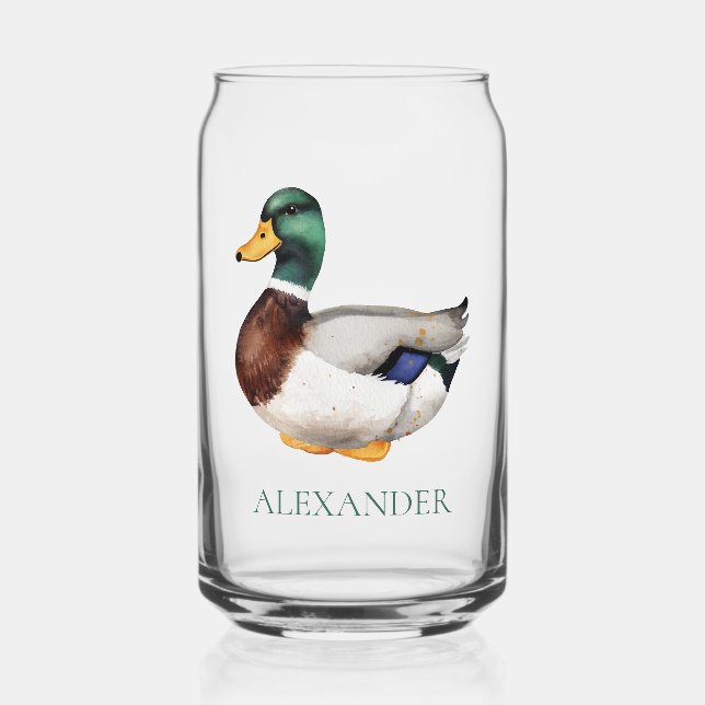 Preppy Mallard Duck Personalized Can Glass (Front)