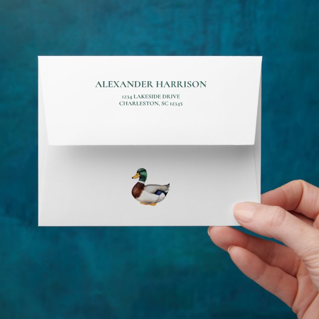 Preppy Mallard Duck Personalized Envelope (Hand)