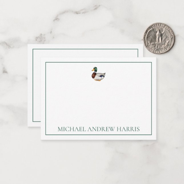 Preppy Mallard Duck Personalized Note Card (Front/Back In Situ)
