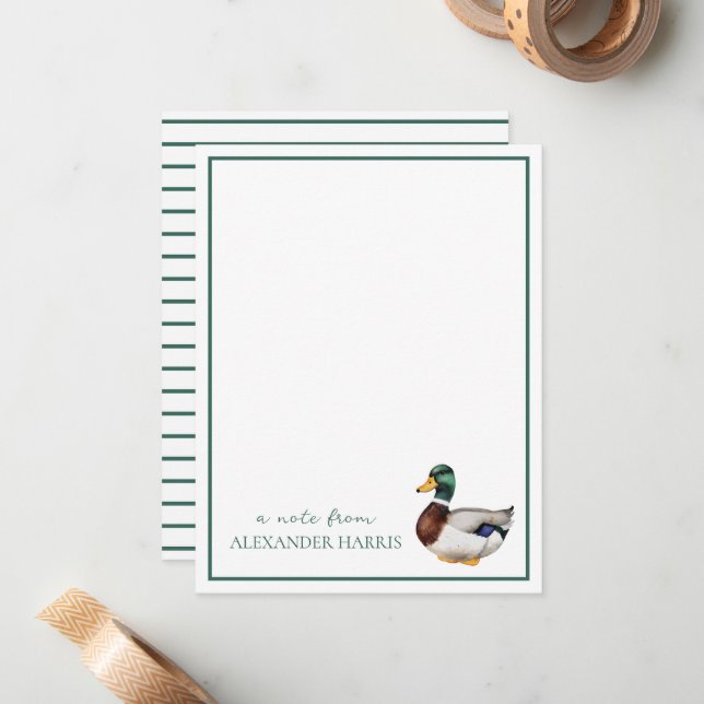 Preppy Mallard Duck Personalized Note Card (Front/Back In Situ)