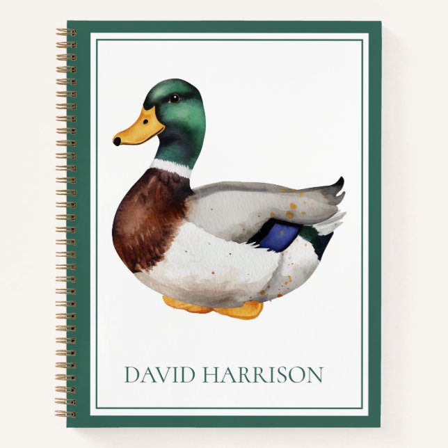 Preppy Mallard Duck Personalized Notebook (Front)