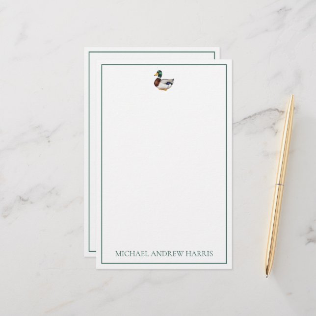 Preppy Mallard Duck Personalized Stationery (Front/Back In Situ)