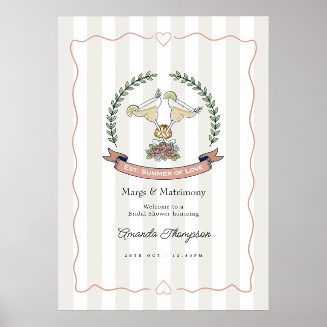 Preppy Margs & Matrimony Bridal Shower Welcome Poster (Front)