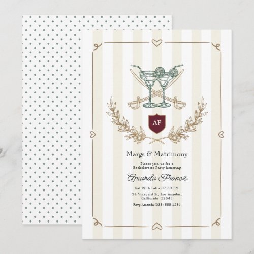 Preppy Margs & Matrimony Monogram Bachelorette Invitation