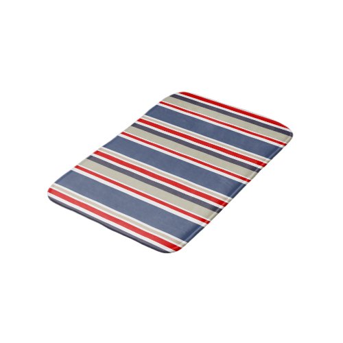 Preppy Maritime Stripe Red White Blue Gray Beige Bath Mat