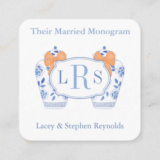 Preppy Married Monograms Fall Bridal Shower Enclosure Card (Back)