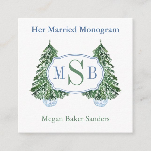 Preppy Married Monograms Winter Wedding Shower Enclosure Card (Front)