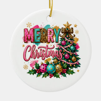 Preppy Merry Christmas Ceramic Ornament