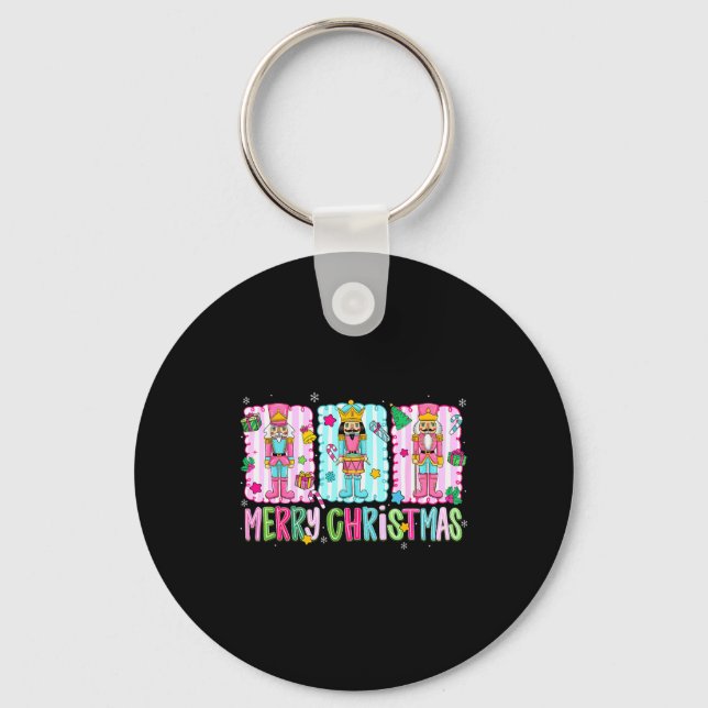 Preppy Merry Christmas Cute Nk Nutcracker Girl Wom Keychain (Front)