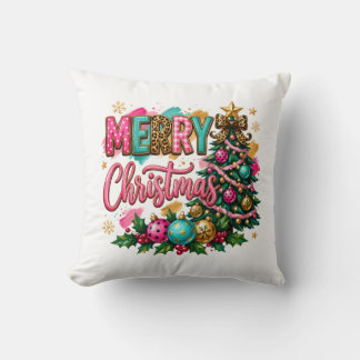 Preppy Merry Christmas Throw Pillow