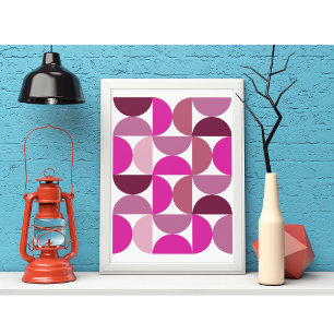 Preppy Mid Century Modern Abstract Pink Aesthetic Poster