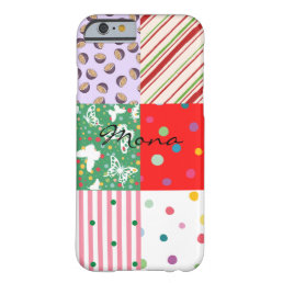 Preppy mixed pattern monogrammed red green colors barely there iPhone 6 case