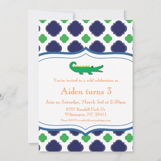 Preppy Modern Alligator Invitation Nautical Beach (Front)