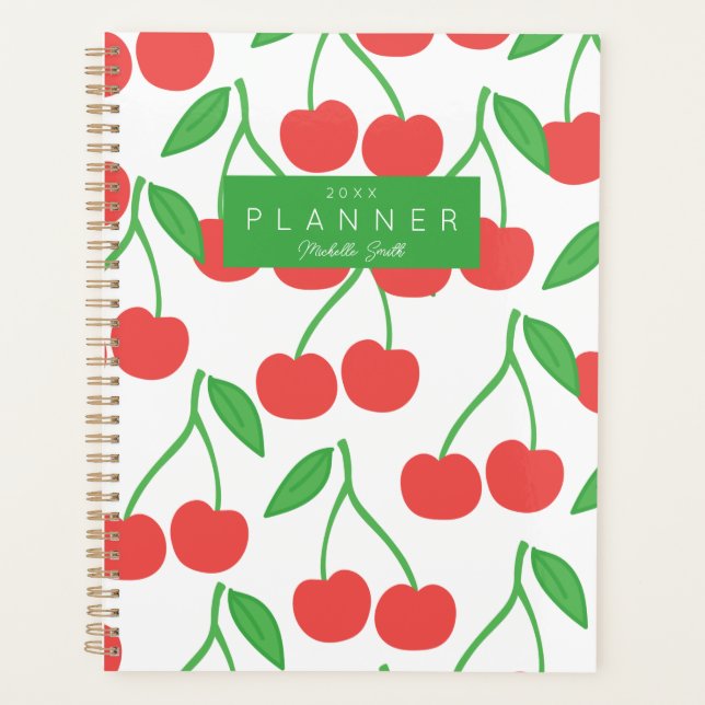 Preppy Modern Cherry Pattern Personalized Planner (Front)