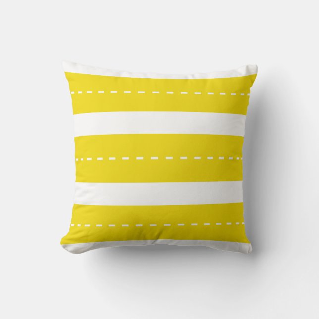 Preppy Modern Yellow White Stripes Throw Pillow (Front)