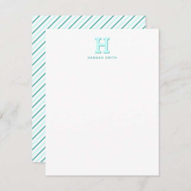 Preppy Monogram and Stripe Note Card (Front/Back)