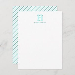 Preppy Monogram and Stripe Note Card